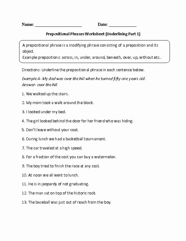 Preposition Worksheets for Middle School Fresh Printable Grammar Worksheets for Middle School