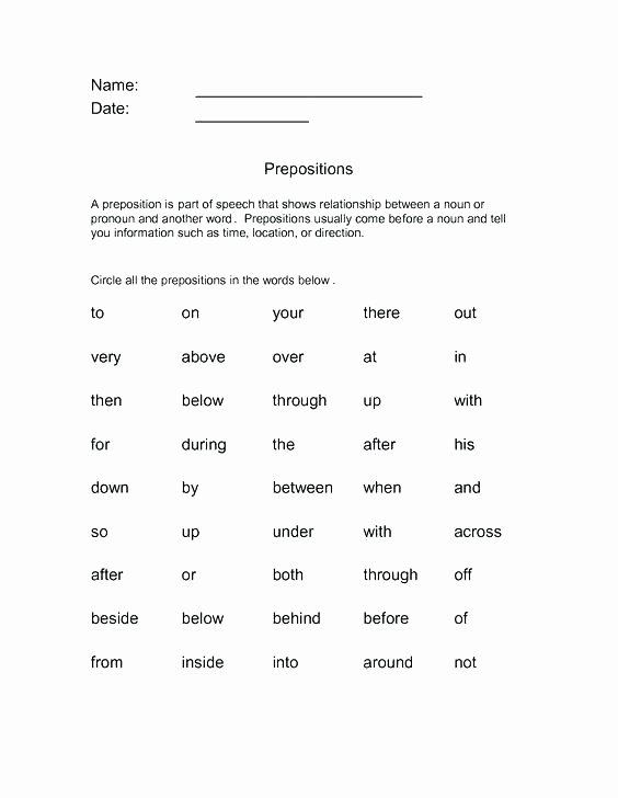 Preposition Worksheets for Middle School Lovely Preposition Worksheets for Grade 1 Free Worksheet Snapshot