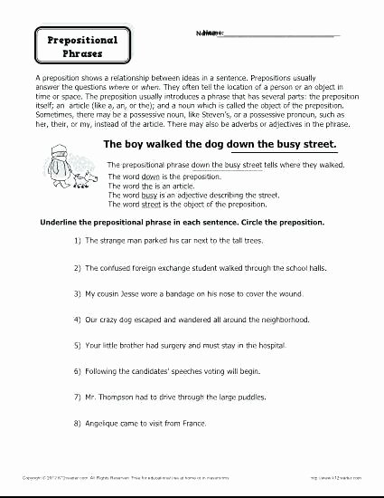 Prepositional Phrase Worksheet 4th Grade Free Printable Worksheets for Grade School Graders Math 4th