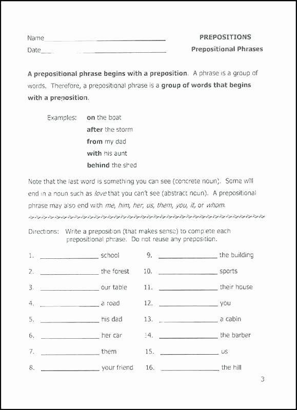 Prepositional Phrases Worksheet 6th Grade 6th Grade Grammar Worksheets