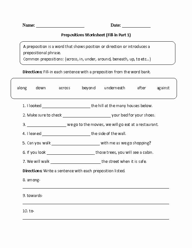 Prepositional Phrases Worksheet 6th Grade 8 Writing Exercises Coco Math In Worksheets Practice Grade