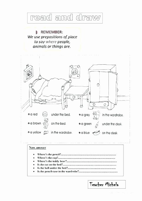 Prepositions Worksheets Middle School Read and Draw Worksheets