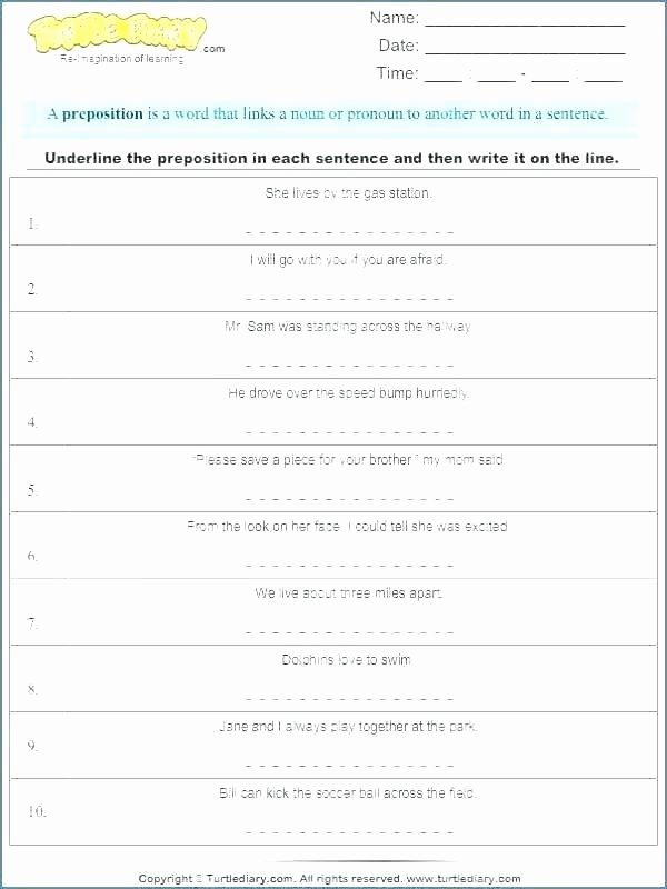 Prepositions Worksheets Middle School soccer Worksheets for Middle School