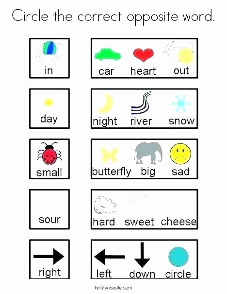 Preschool Opposites Worksheets Three Letter Words Worksheets with Pictures