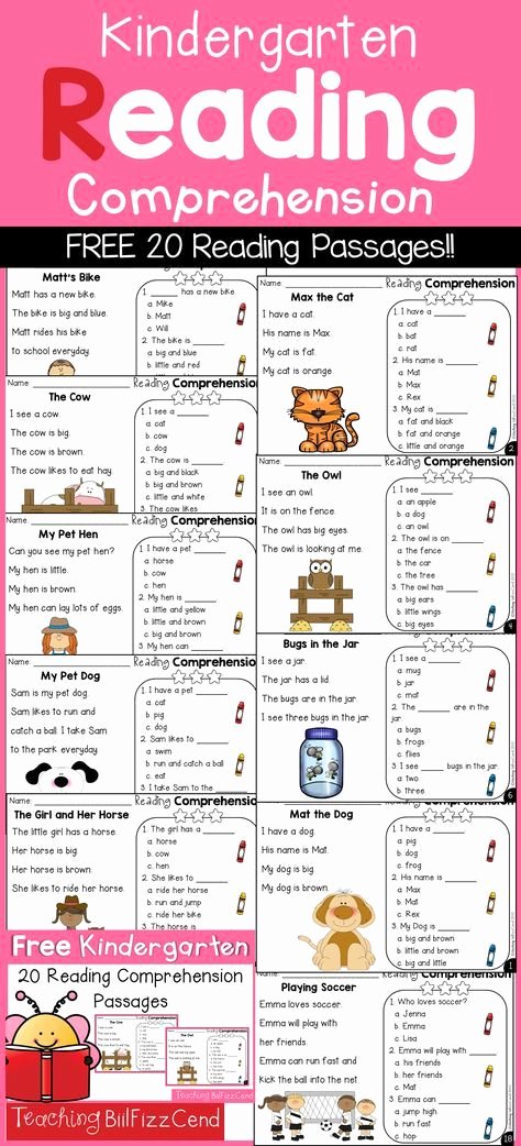 Preschool Reading Comprehension Worksheets Free Kindergarten Reading Prehension and Questions