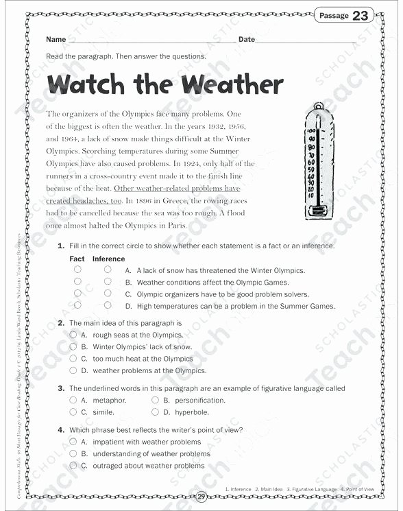 Preschool Reading Comprehension Worksheets Winter Weather Worksheets