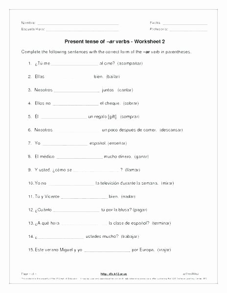 Present Progressive Spanish Worksheet Answers Beautiful Spanish Verb Conjugation Practice Worksheets