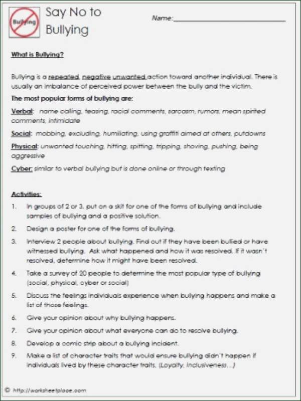 Printable Bullying Worksheets Bullying Worksheets
