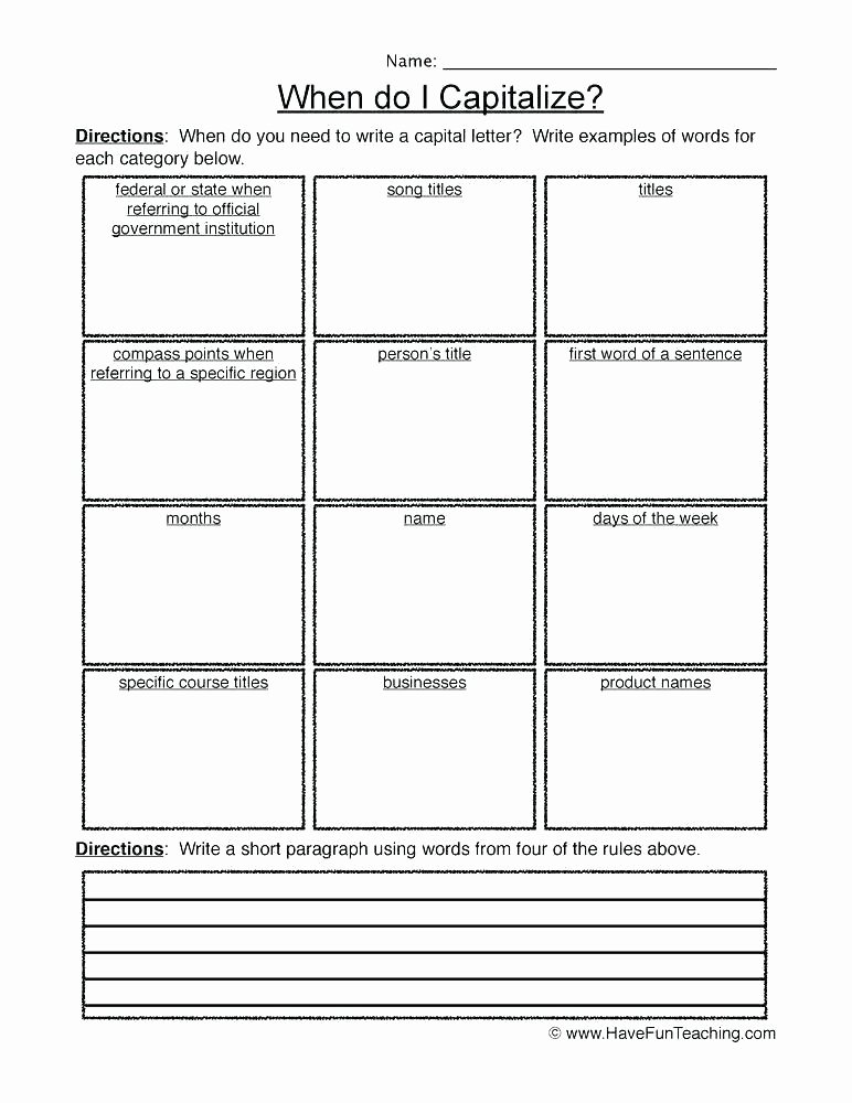Printable Capitalization Worksheets Worksheets Punctuation Worksheet 4 Grade Review Free Ma