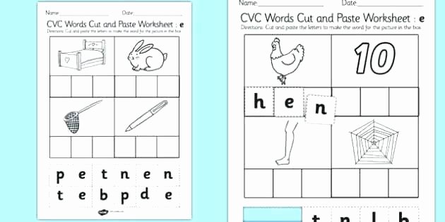 Printable Cut and Paste Worksheets Cvc Blending Worksheets