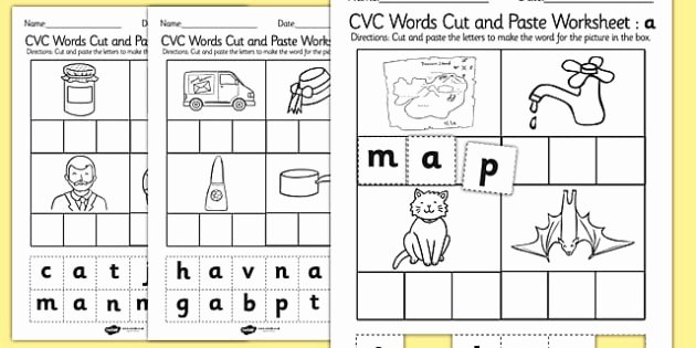 Printable Cut and Paste Worksheets Cvc Words Cut and Paste Worksheet Worksheet A Cvc
