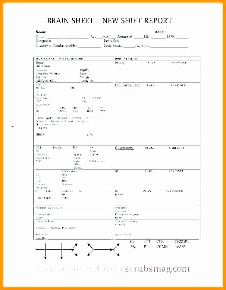 Printable Nurse Report Sheets Shift Report Sheets Templates Nurse Brain 1 End Template
