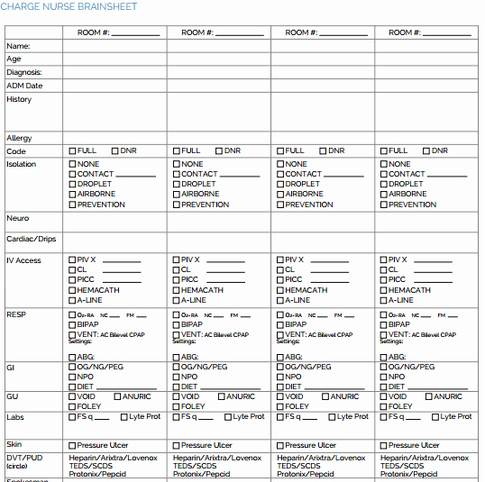 Printable Nurse Report Sheets the Ultimate Nursing Brain Sheet Database 33 Nurse Report