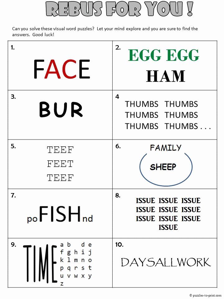 Printable Rebus Brain Teasers 23 New Rebus Puzzles Worksheet