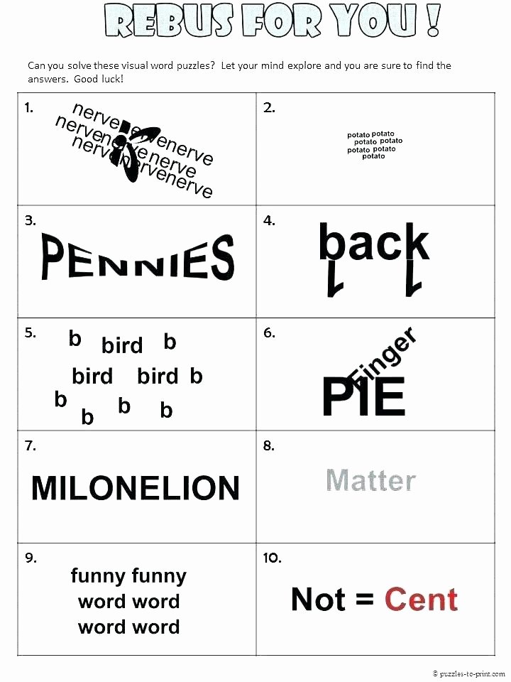 Printable Rebus Brain Teasers Printable Brain Teaser Worksheets for Adults Rebus Puzzles