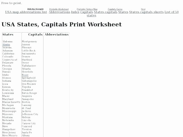 Printable State Capitals Quiz 50 States Printable Worksheets