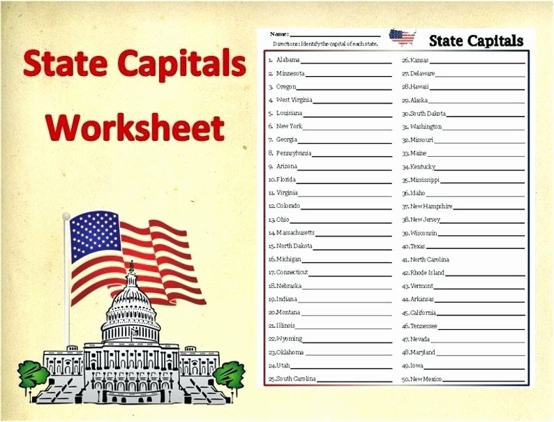 Printable States and Capitals Quiz Learning the Us States Worksheets