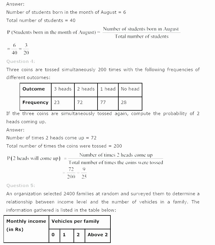 Probability Worksheet with Answers Pdf Elegant 9th Grade Math Questions and Answers solutions for Class 9