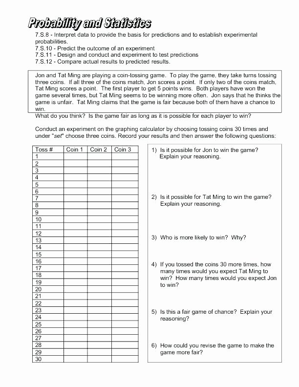 Probability Worksheets 7th Grade Pdf Basic Statistics Questions and Answers Pdf
