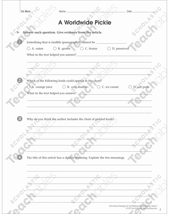 Problem and solution Reading Worksheets New A Worldwide Pickle Problem &amp; solution Close Reading