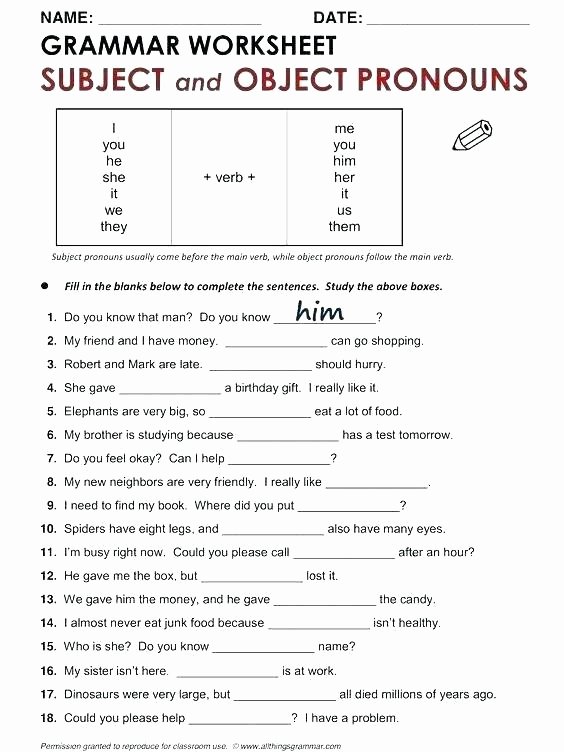 Pronoun Worksheet for 2nd Grade Pronoun Worksheets for Grade 3 Free Mon Core Possessive