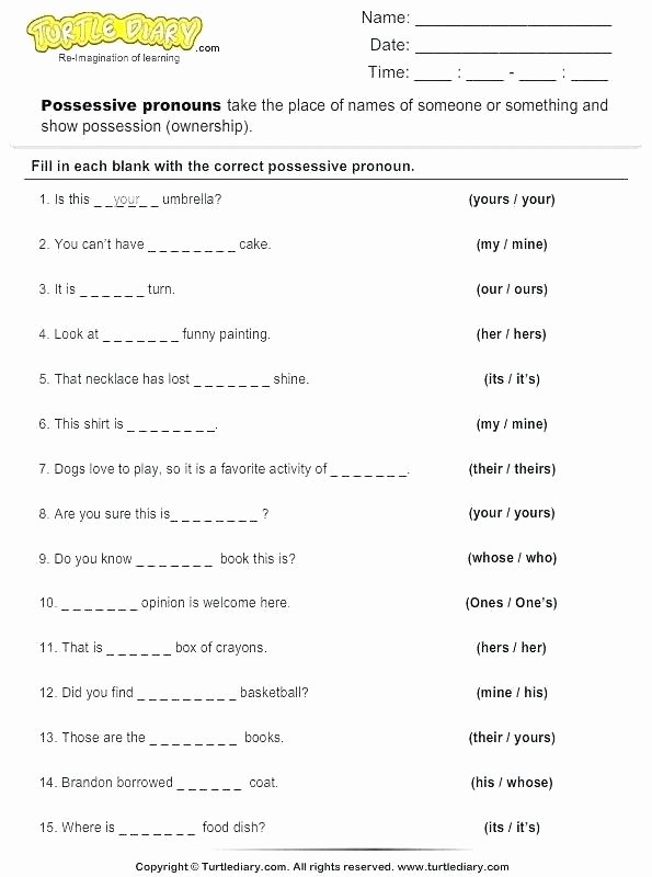 Pronoun Worksheets 6th Grade Nouns and Pronouns Worksheets Possessive for Grade