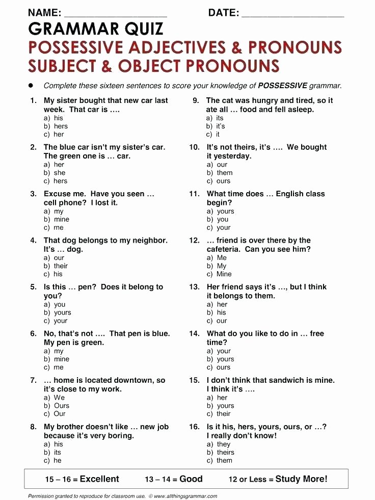 Pronoun Worksheets 6th Grade Subject and Object Worksheets Types Sentences Worksheets