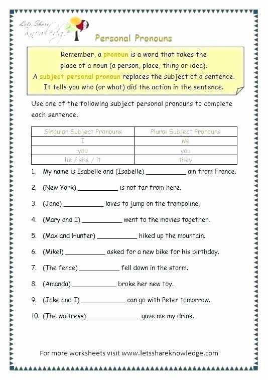 Pronoun Worksheets 6th Grade Worksheets Grammar Language A for Grade 3 Hindi Pronoun
