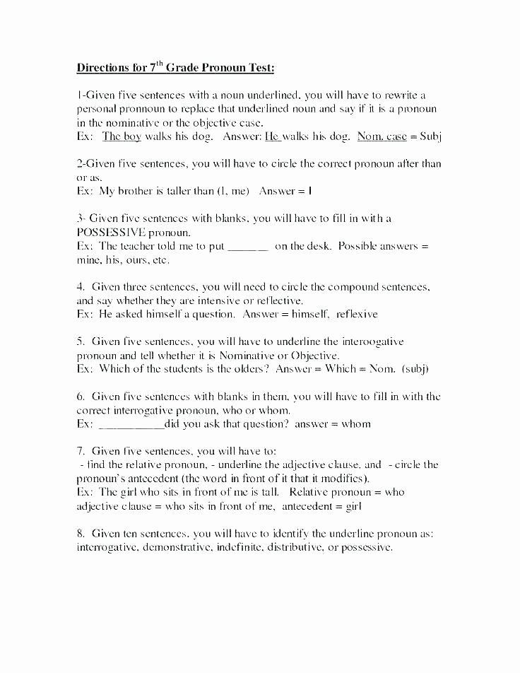 Pronoun Worksheets for 2nd Grade Grade Grammar Worksheets Adverbs First Sentence Image for 2