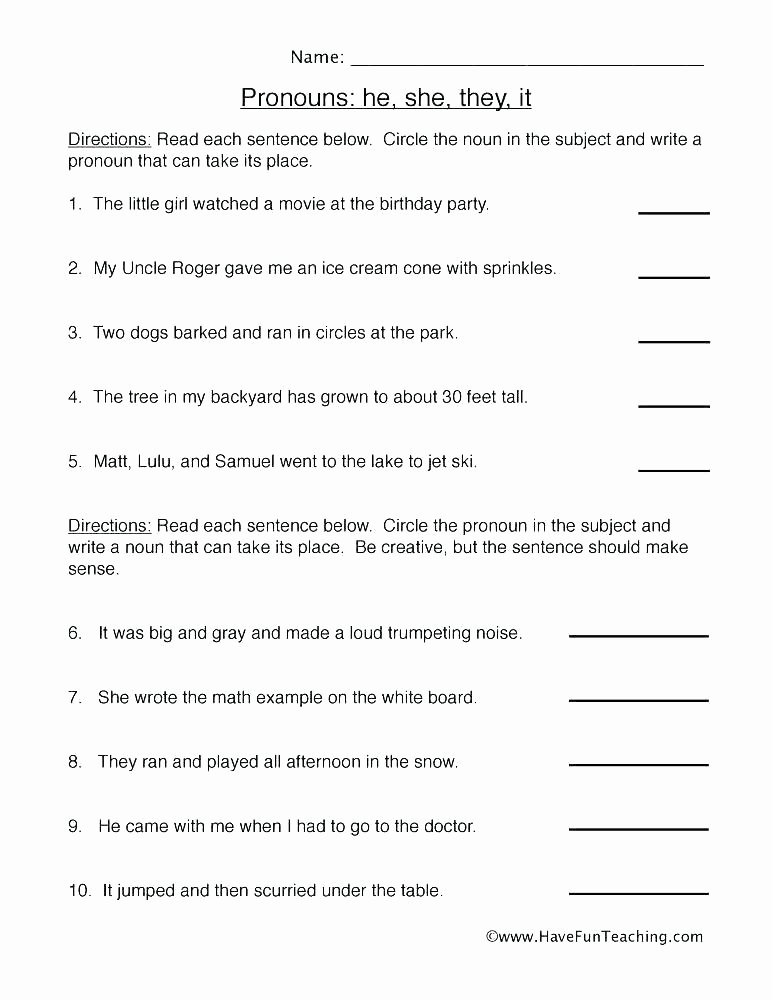 Pronoun Worksheets for 2nd Grade Nouns and Pronouns Worksheets Pronoun Quiz Doc Grade About