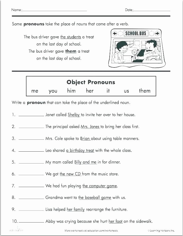 Pronoun Worksheets for 2nd Grade Pronoun Worksheets for First Grade Graders Reading I and Me