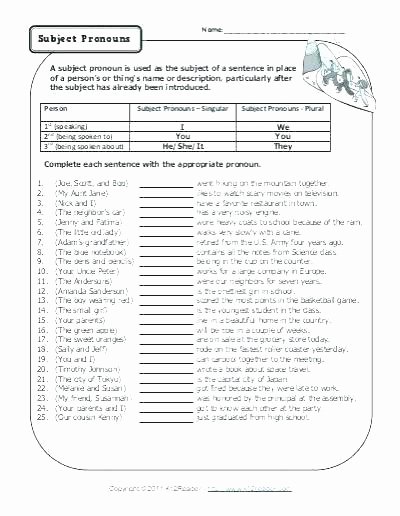 Pronoun Worksheets for 2nd Graders Subject Pronoun Worksheets for Grade 2
