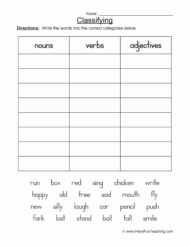 Pronoun Worksheets for Kindergarten Free Verb Worksheets Grade 4 Have Fun Teaching Classifying
