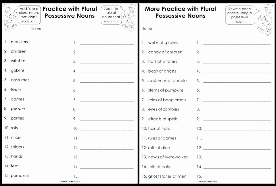 Pronoun Worksheets Second Grade Noun Worksheets Grade Free Grammar New Possessive Nouns