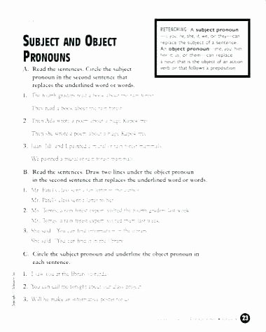 Pronoun Worksheets Second Grade Subjective and Objective Case Pronouns Worksheets