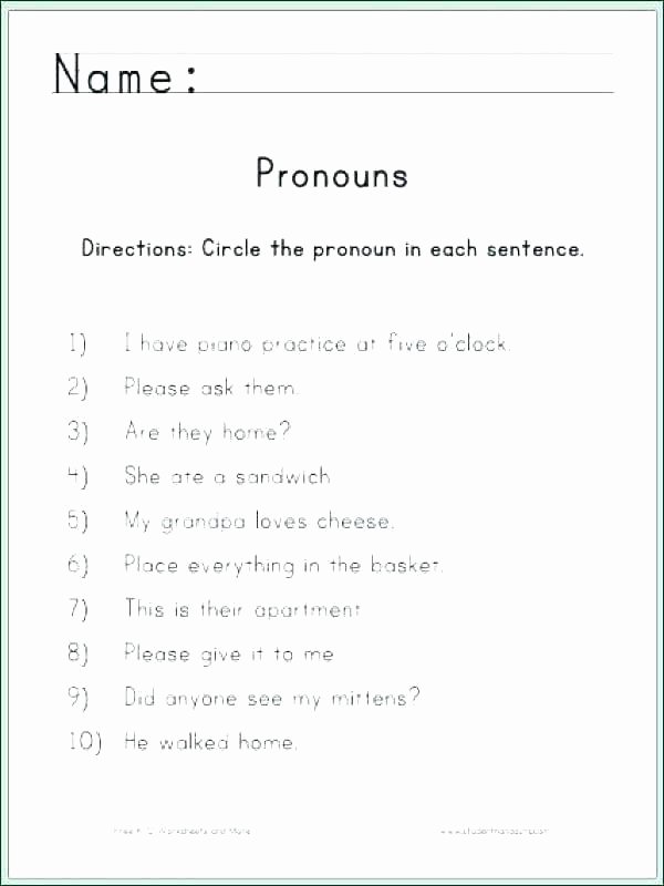 Pronouns Worksheet 2nd Grade Types Pronouns Worksheets Pronoun Worksheet E Nouns 2