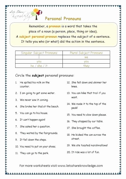 Pronouns Worksheet 2nd Grade Writing Grammar Worksheets – Trungcollection