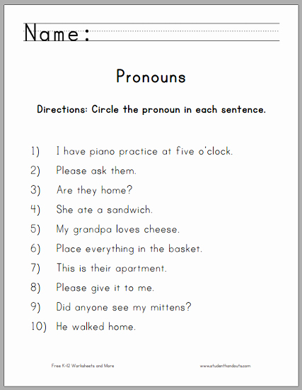 Pronouns Worksheets 5th Grade Free Printable Worksheets Grammar Grade 1 – Math Worksheets