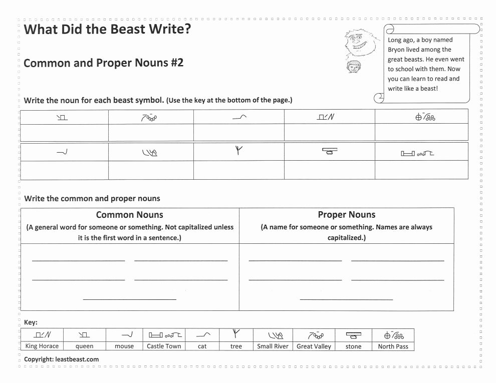 Proper Nouns Worksheet 2nd Grade Free Noun Worksheet Translate What the Beast Wrote and