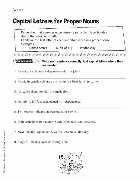 Proper Nouns Worksheet 2nd Grade Mon and Proper Nouns Worksheets Grade Noun Luxury De
