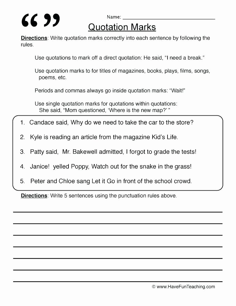 Punctuation Worksheets 5th Grade Capitalization Worksheets A Rules List Punctuation Quotation