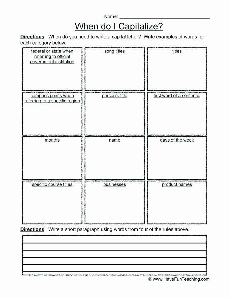 Punctuation Worksheets for Kindergarten Capitalization and Punctuation Worksheets for Kindergarten