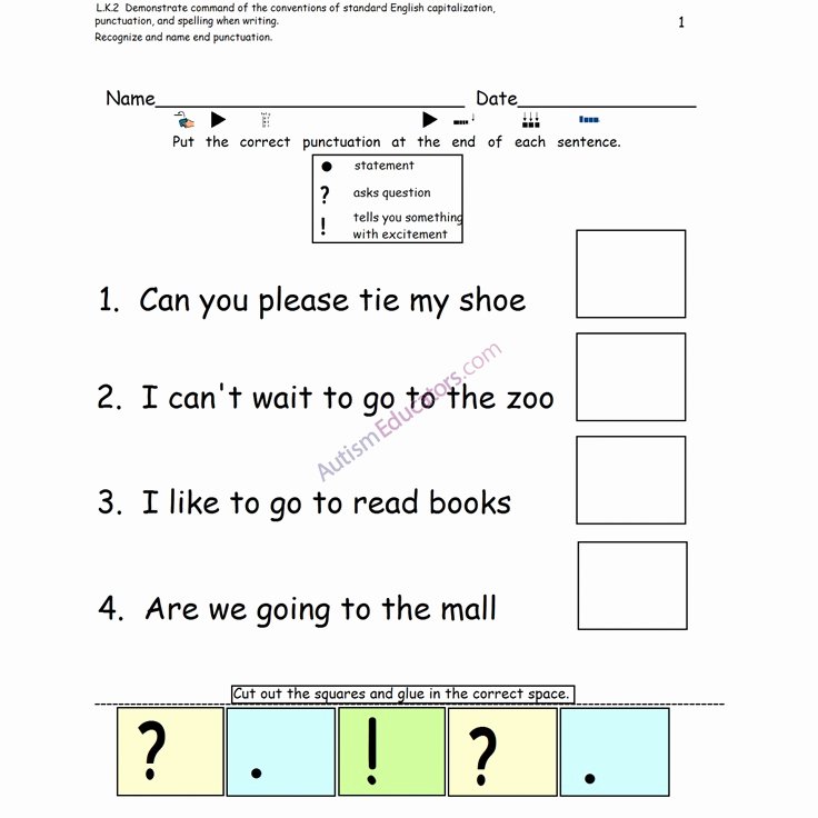 Punctuation Worksheets for Kindergarten Punctuation Worksheets for Kindergarten &amp; Printables Free