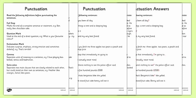 Punctuation Worksheets for Kindergarten Punctuation Worksheets Ks2 Grammar