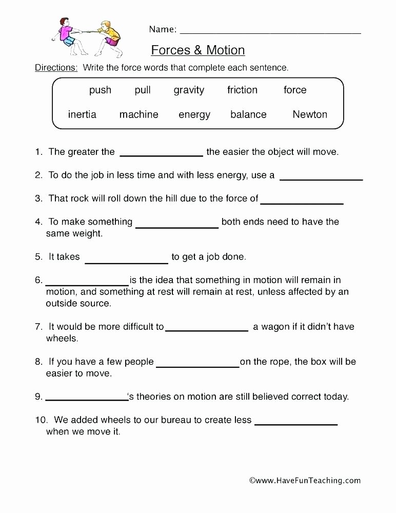 Push and Pull Worksheets Energy Worksheets for 2nd Grade