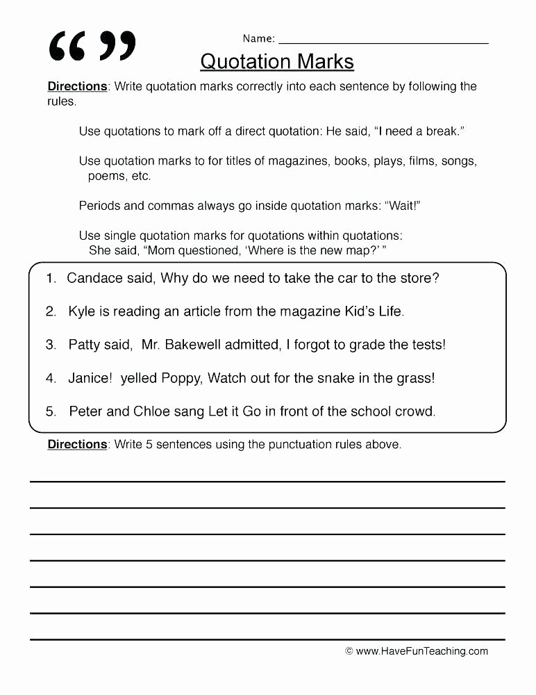Quotation Worksheets 4th Grade Exclamation Mark Worksheets Punctuation Marks Worksheets for