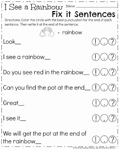 Rainbow Worksheets Preschool Capitalization and Punctuation Worksheets for Kindergarten