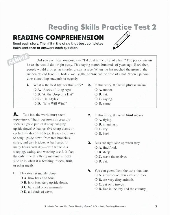 Reading Comprehension 7th Grade Worksheet Grade Worksheets Language Arts Printable Reading