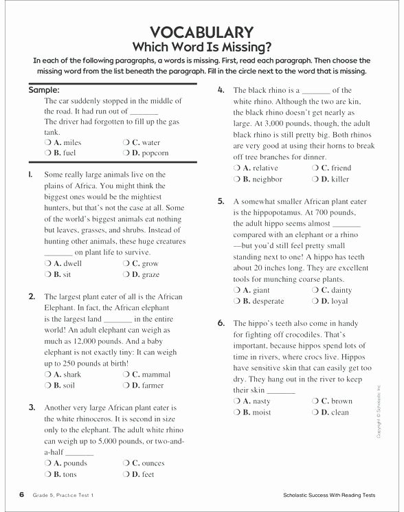 Reading Worksheets 5th Grade Scholastic Worksheets for 5th Grade