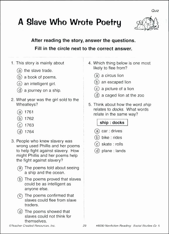 Reading Worksheets Grade 5 Free Reading Prehension Worksheets Grade 5
